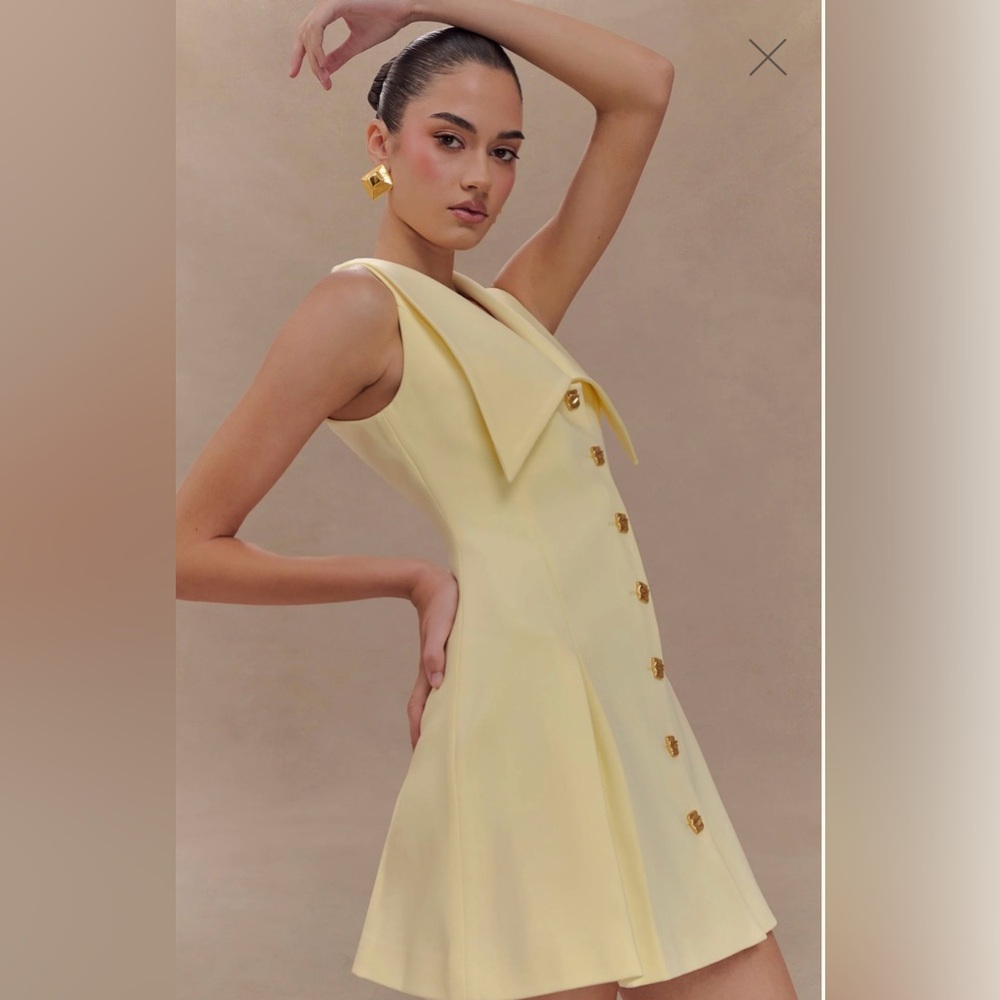 Meshki Pale Yellow Button-Front Mini Dress - Picture 3 of 6